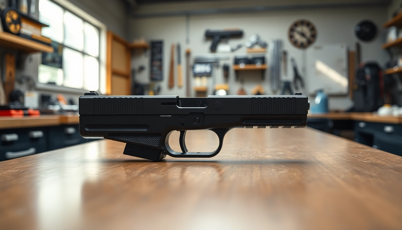 Showcasing a glock 17 slide oem in a professional workshop setting, featuring intricate design details.