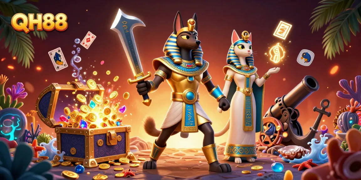 Win big at QH88 with underwater treasure hunts in an exciting 3D casino illustration.
